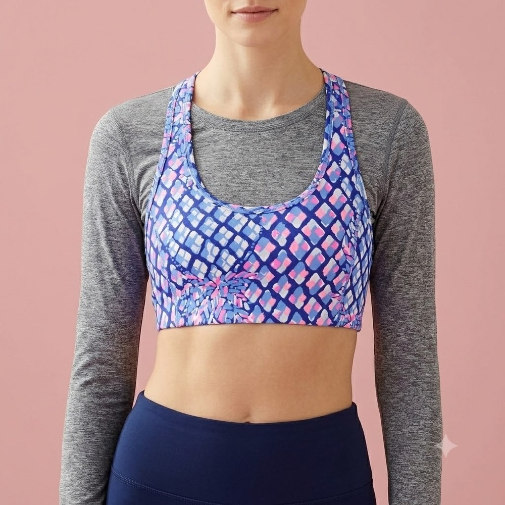 Lilly Pulitzer Luxletic Sports Bra Womens XS Blue Pink Geometric Racerback